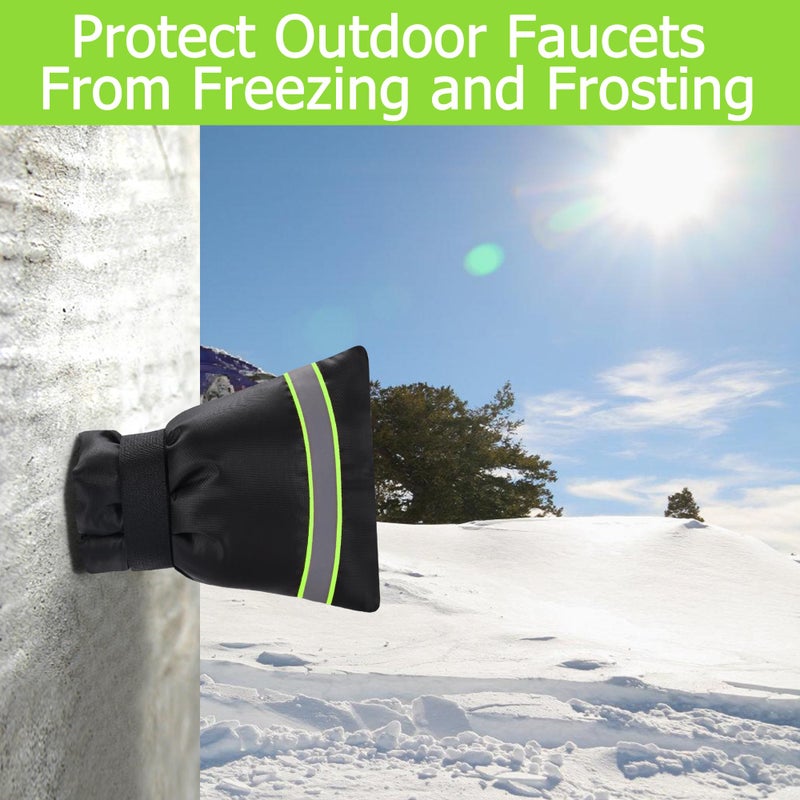 TRIOSEA Outdoor Faucet Cover, Thicken Outdoor Faucet Covers for Winter Freeze Protection 5.9 "" W x 7.1 "" H Green Reflective Strip, Outside Faucet Socks Reusable Waterproof Insulated Wrap Spigot Cover, 4 Pack - Image 5